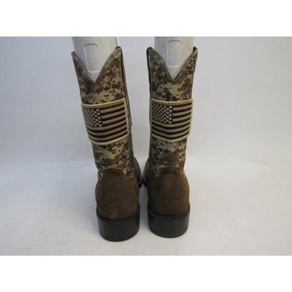 EUC Ariat Mens Sz 12 D Brown Suede Camo American Flag Cowboy Square Toe Boot main image 9